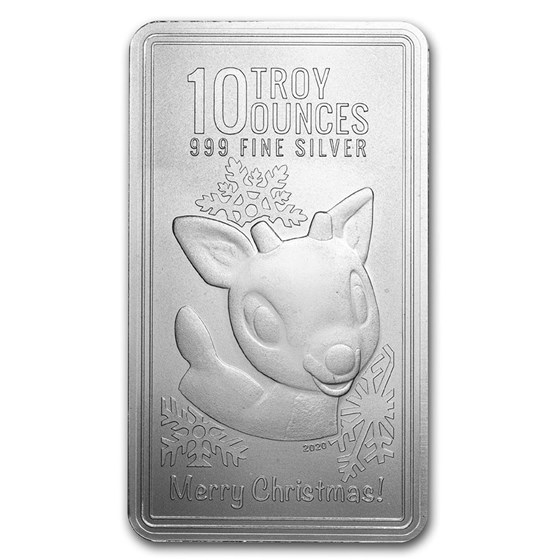 10 oz Silver Bar - Merry Christmas (Rudolph) 10 oz Silver Bar - Merry Christmas (Rudolph)