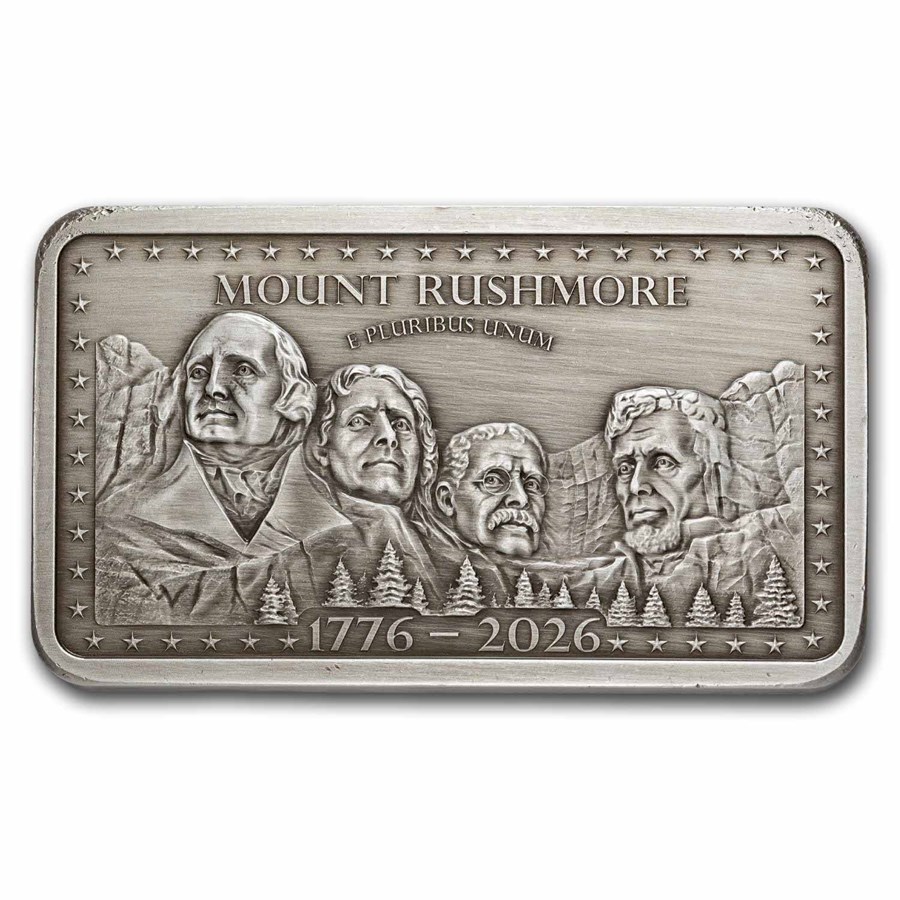 10 oz Silver Bar - Mount Rushmore Antiqued (America's 250th)