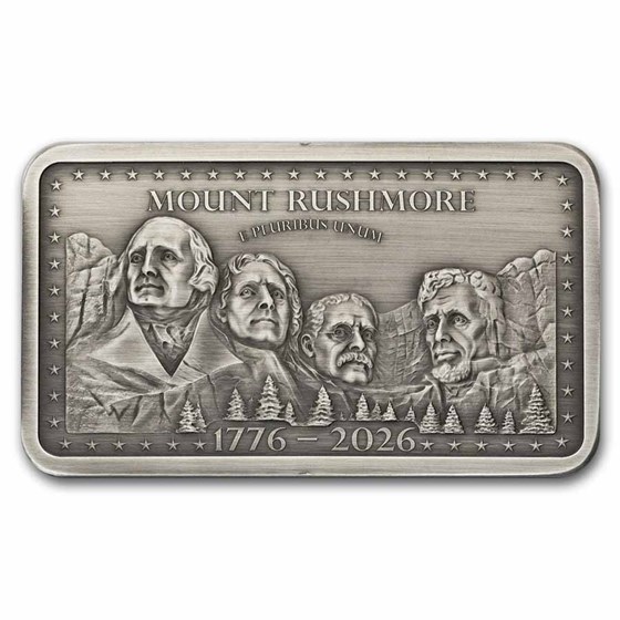10 oz Silver Bar - Mount Rushmore Antiqued (America's 250th)