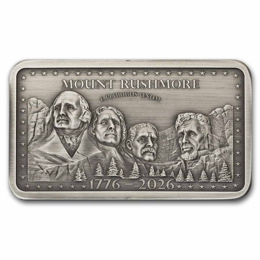10 oz Silver Bar - Mount Rushmore Antiqued (America's 250th)