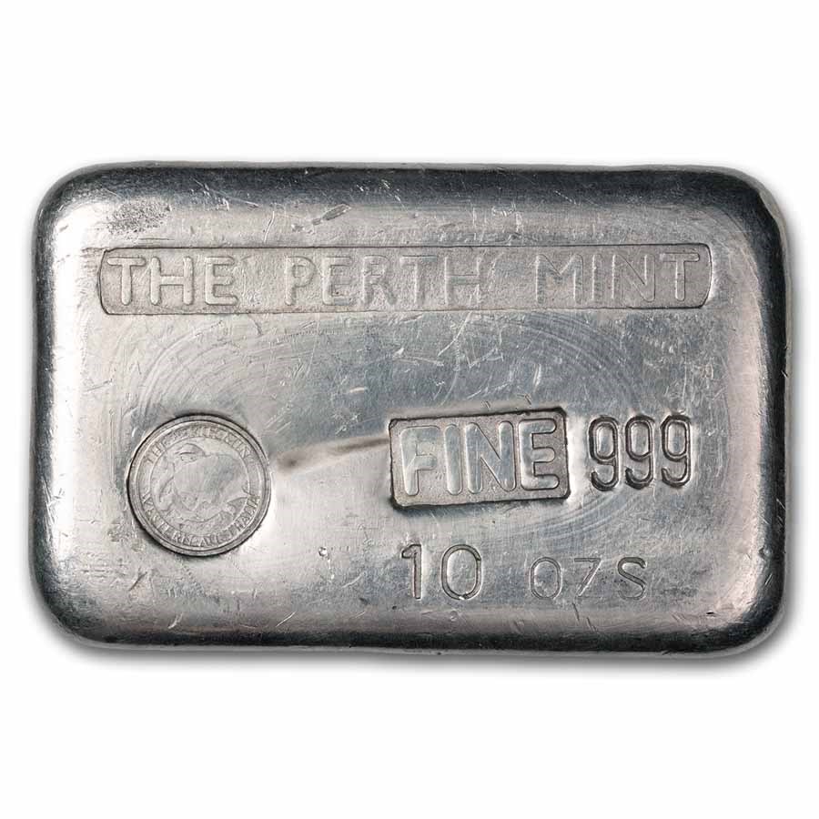 10 oz Silver Bar - Perth Mint (Vintage/Poured)
