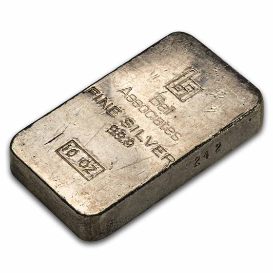 Buy 10 oz Silver Vintage Bell Associates Bar w/Serial # | APMEX