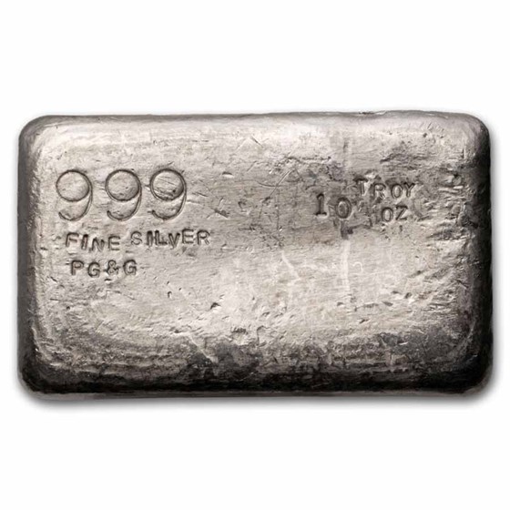 10 oz Silver Bar - Vintage PG&G (Prospectors Gold & Gems) 10 oz Silver Bar - Vintage PG&G (Prospectors Gold & Gems)