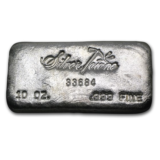 10 oz Silver Hand Poured Bar - Silvertowne (Vintage, w/Serial #)