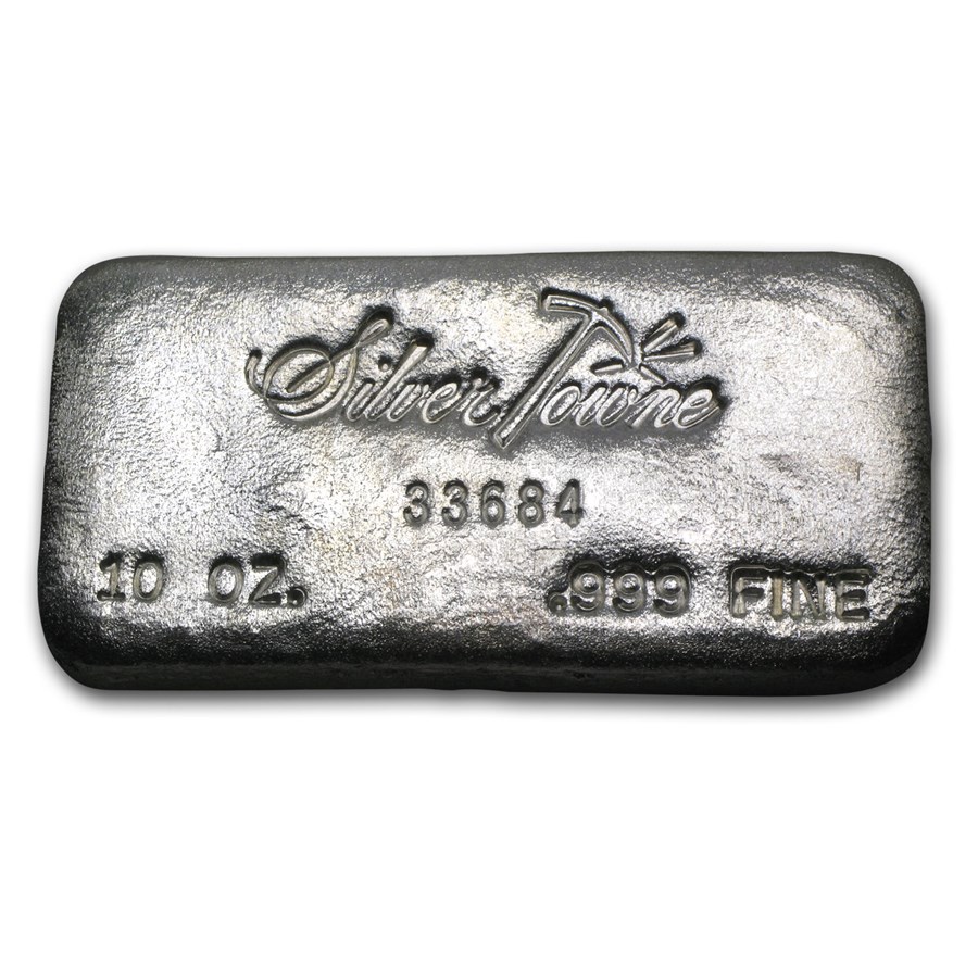 10 oz Silver Hand Poured Bar - Silvertowne (Vintage, w/Serial #)
