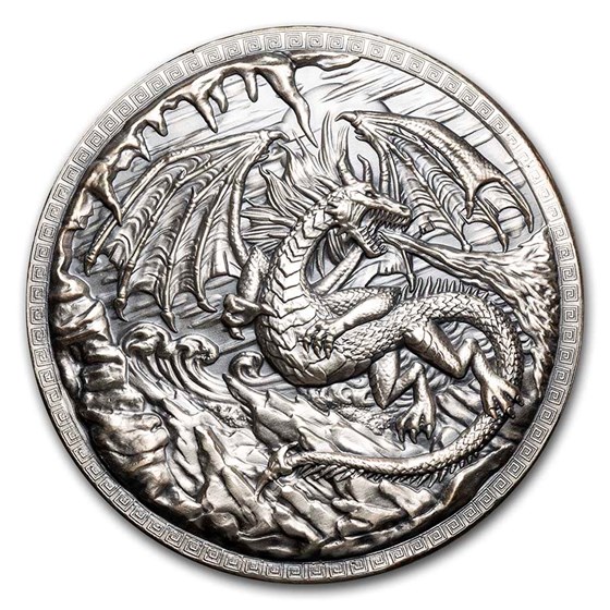 10 oz Silver Ultra High Relief Round - Dragon vs Vikings