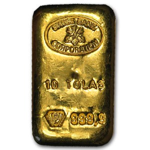 10 Tolas Gold Bar - Swiss Bank Corporation (3.75 oz) 10 Tolas Gold Bar - Swiss Bank Corporation (3.75 oz)