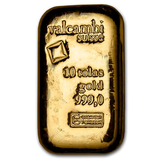 10 Tolas Gold Bar - Valcambi (Cast/Poured w/Assay) 10 Tolas Gold Bar - Valcambi (Cast/Poured w/Assay)