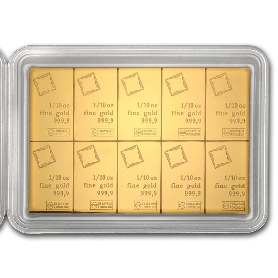 10 x 1/10 oz Gold Valcambi CombiBar™ (In Assay)