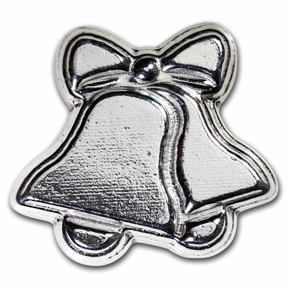 100 gram Cast-Poured Silver - Christmas Bells 100 gram Cast-Poured Silver - Christmas Bells