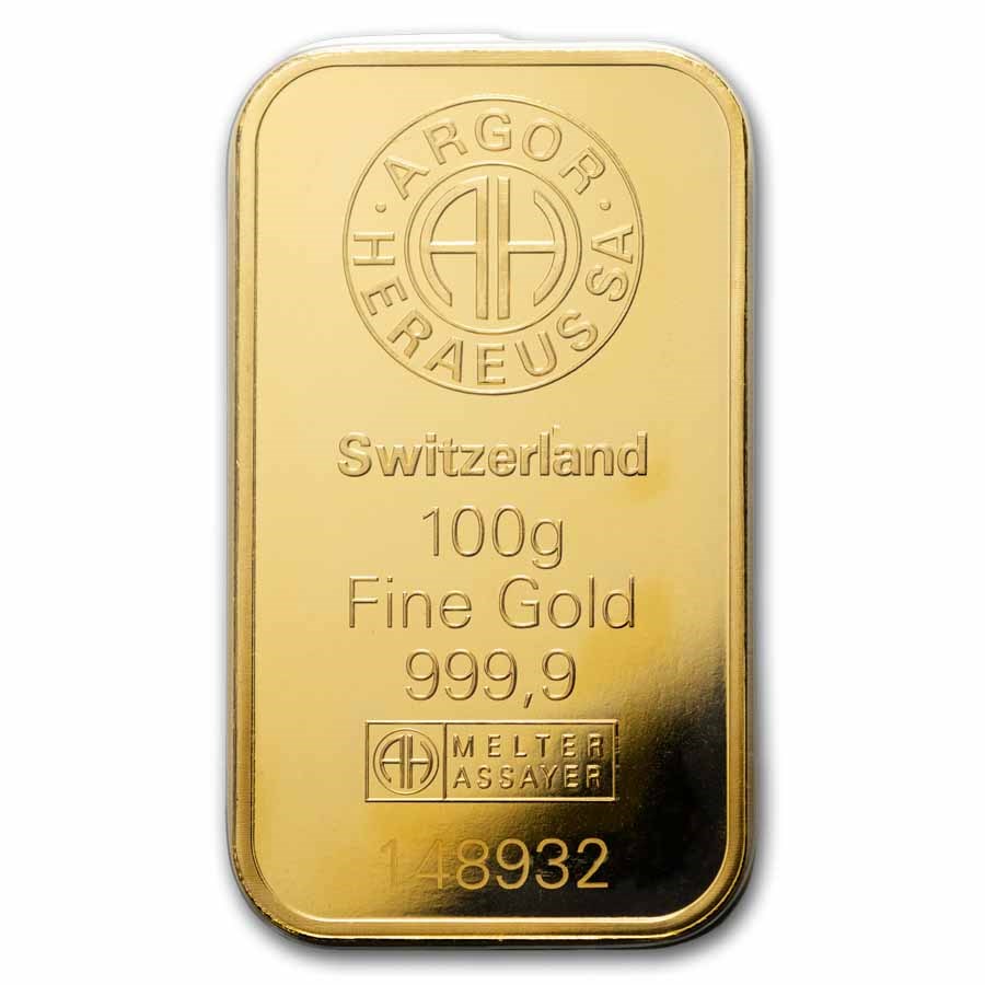 100 gram Gold Bar - Argor-Heraeus (In Assay)