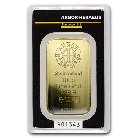 100 gram Gold Bar - Argor-Heraeus (In Assay)