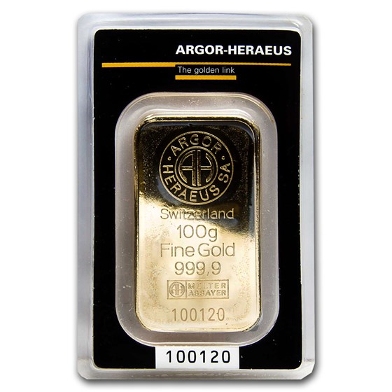 100 gram Gold Bar - Argor-Heraeus KineBar Design (In Assay) 100 gram Gold Bar - Argor-Heraeus KineBar Design (In Assay)