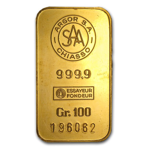 100 gram Gold Bar - Argor S.A. Chiasso 100 gram Gold Bar - Argor S.A. Chiasso
