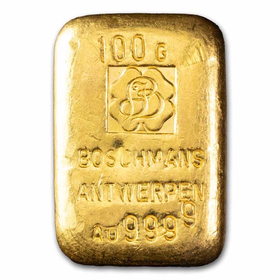 100 gram Gold Bar - Boschmans Antwerpen (Vintage, Poured)