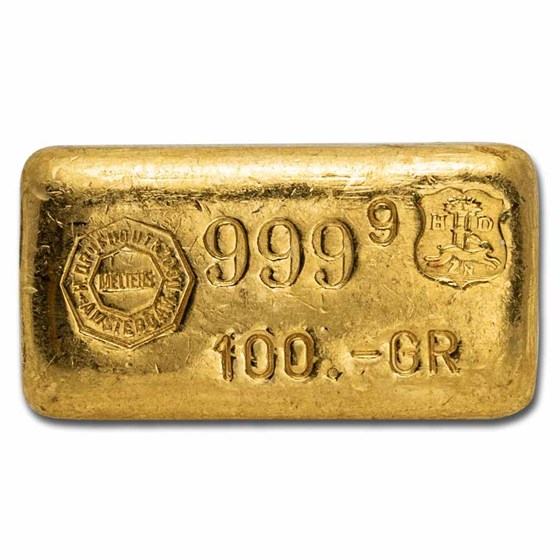 100 gram Gold Bar - Drijfhout Refinery (Vintage, Poured) 100 gram Gold Bar - Drijfhout Refinery (Vintage, Poured)