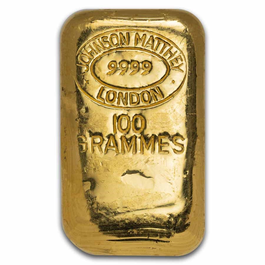 100 gram Gold Bar - Johnson Matthey-London (Grammes, Poured)