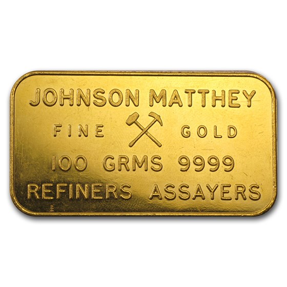 100 gram Gold Bar - Johnson Matthey-London (Pressed) 100 gram Gold Bar - Johnson Matthey-London (Pressed)