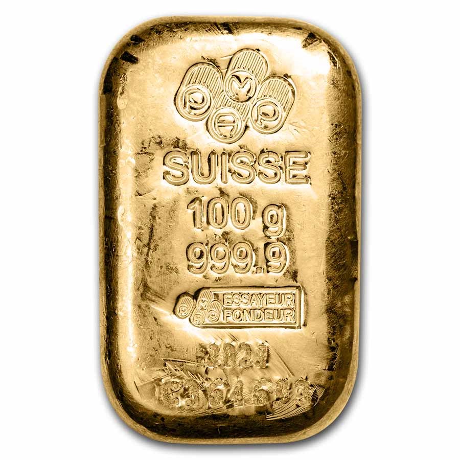 100 gram Gold Bar - PAMP Suisse (Cast w/ Alt COA)