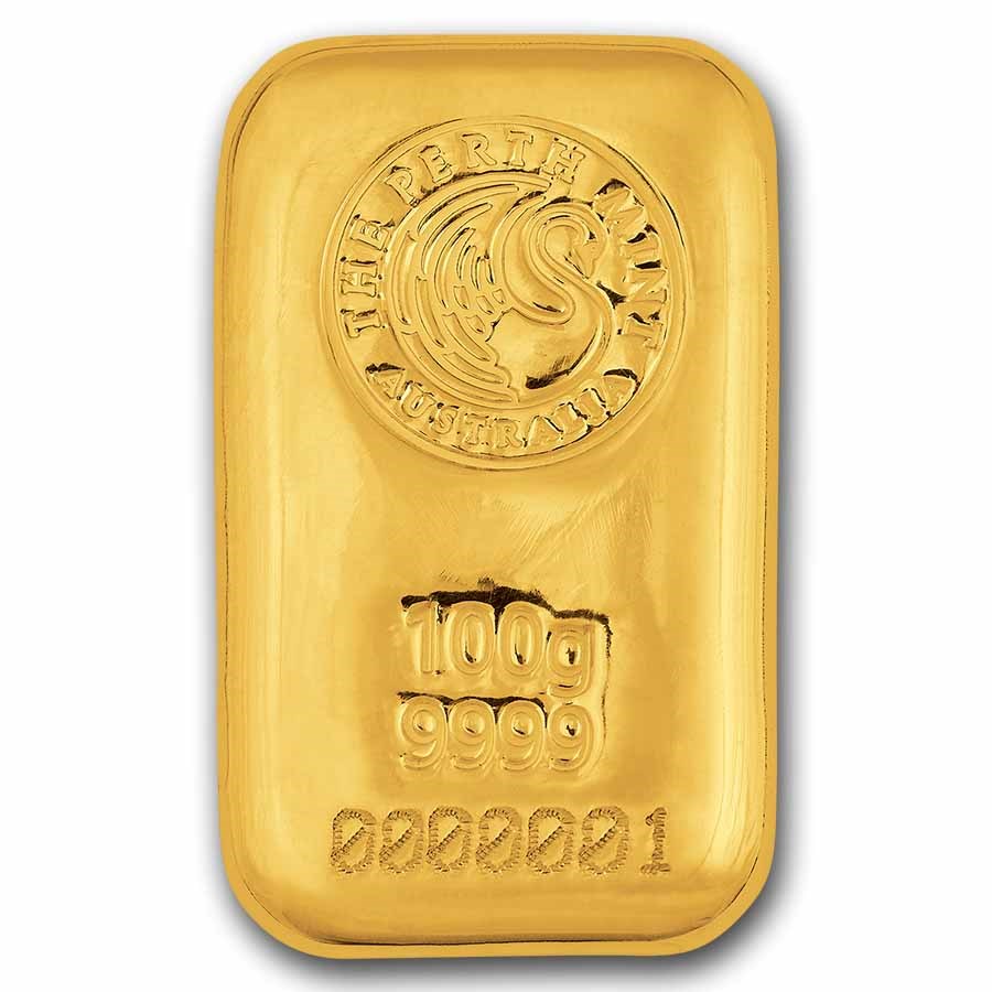 100 gram Gold Bar - Perth Mint (Cast, Serialized)