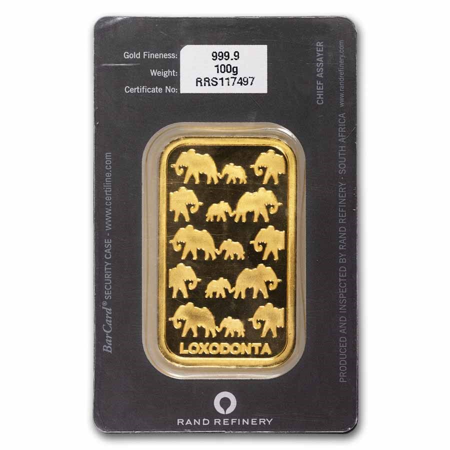 100 gram Gold Bar - Rand Elephant Loxodonta (In Assay)