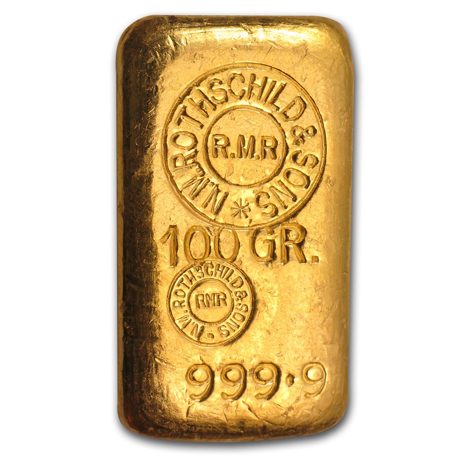 Buy 100 gram Gold Bar Rothschild (.9999 Fine) APMEX