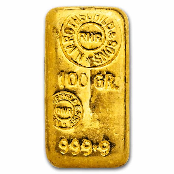 100 gram Gold Bar - Rothschild (Mocatta, .9999 Fine)