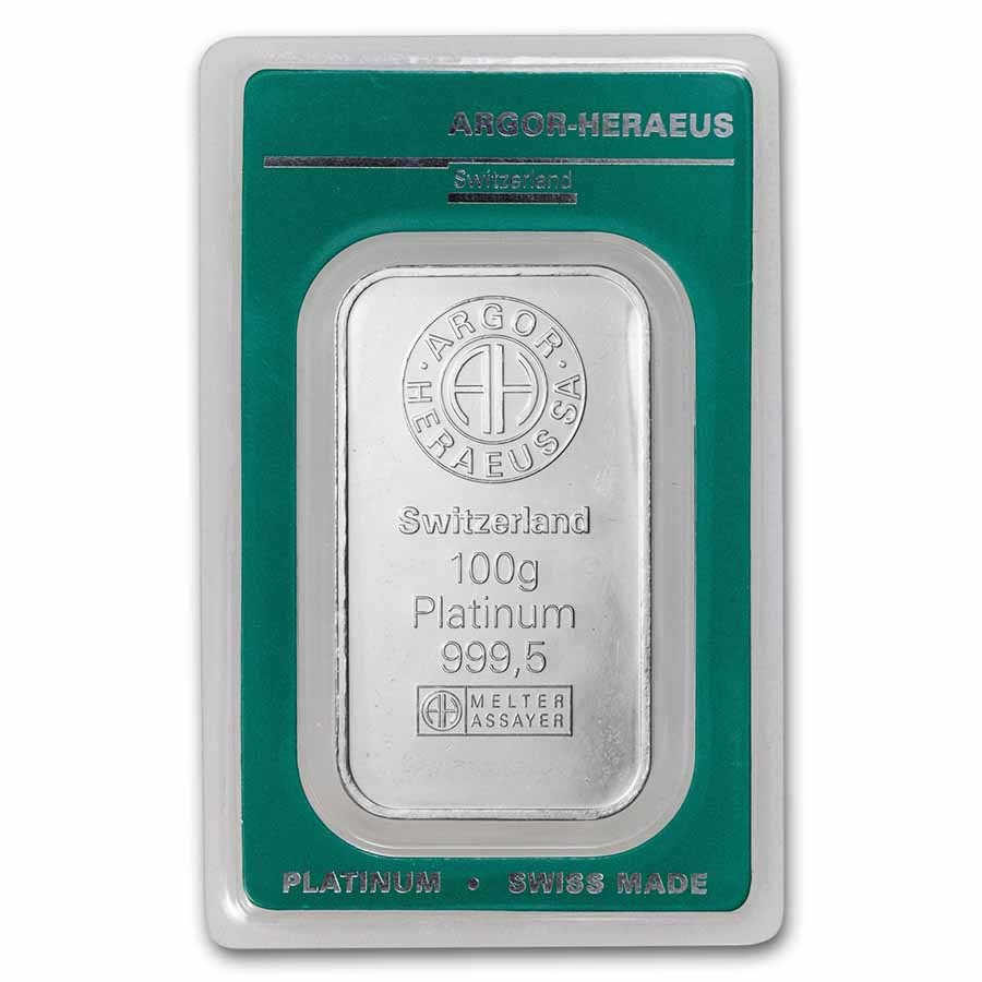 100 gram Platinum Bar - Argor-Heraeus (In Assay)
