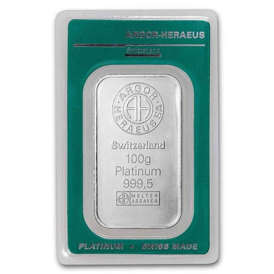 100 gram Platinum Bar - Argor-Heraeus (In Assay) 100 gram Platinum Bar - Argor-Heraeus (In Assay)