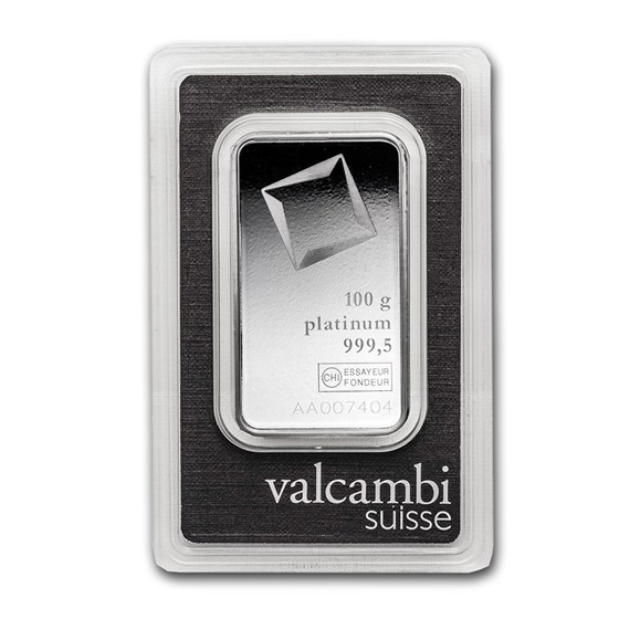 100 gram Platinum Bar - Valcambi (In Assay) 100 gram Platinum Bar - Valcambi (In Assay)