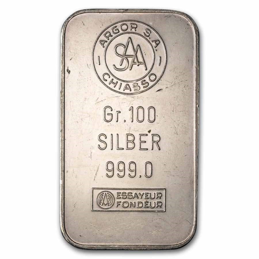 100 gram Silver Bar - Argor S.A. Chiasso