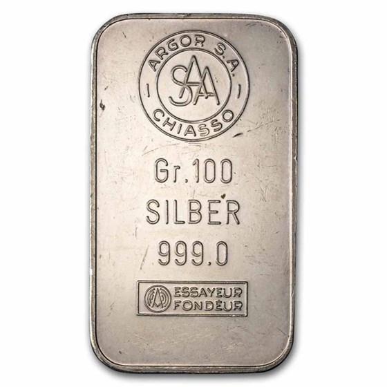 100 gram Silver Bar - Argor S.A. Chiasso 100 gram Silver Bar - Argor S.A. Chiasso
