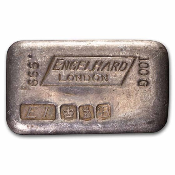 100 gram Silver Bar - Engelhard (London/Crown/Britannia/'B')