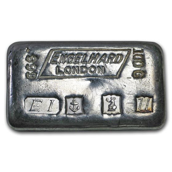 100 gram Silver Bar - Engelhard-London (EI, Brit, Edinburgh, U)