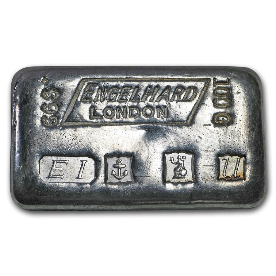 100 gram Silver Bar - Engelhard-London (EI, Brit, Edinburgh, U)