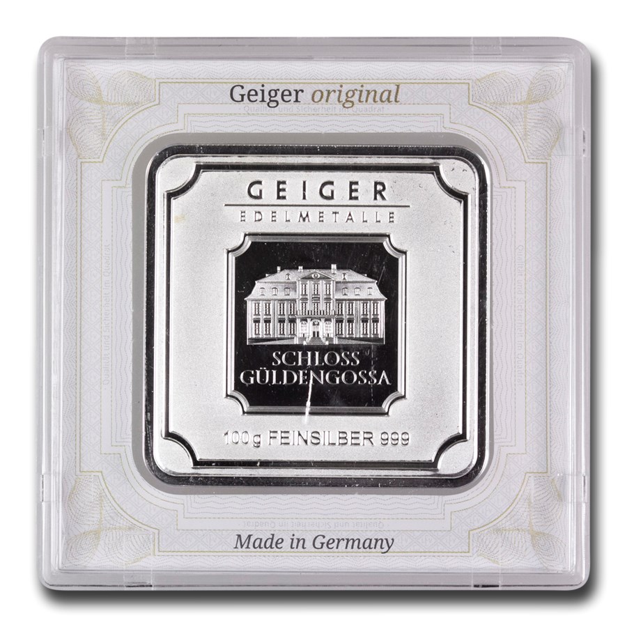 100 gram Silver Bar - Geiger Edelmetalle (Encapsulated w/ Assay)