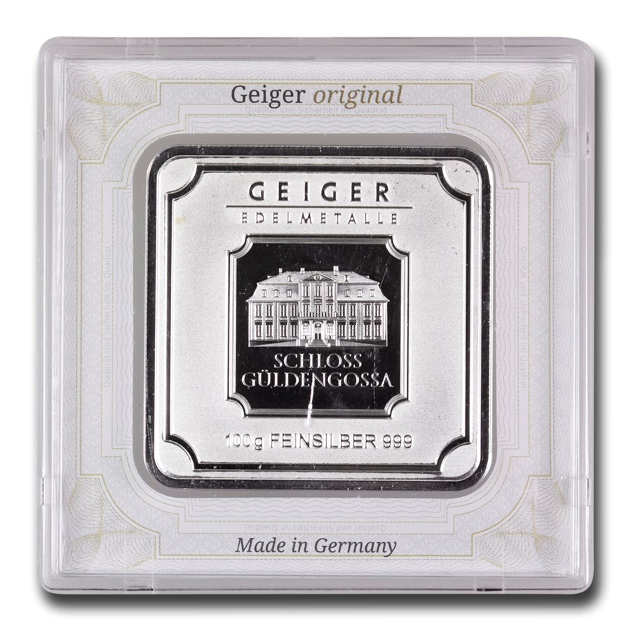 100 gram Silver Bar - Geiger Edelmetalle (Original Square Assay)