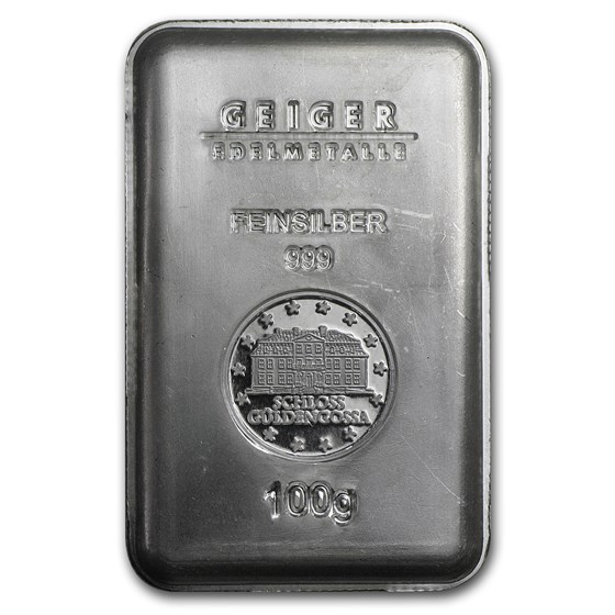 100 gram Silver Bar - Geiger (Security Line Series, Scruffy) 100 gram Silver Bar - Geiger (Security Line Series, Scruffy)
