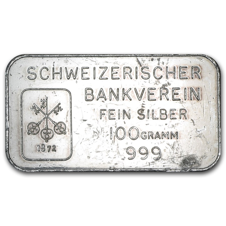 100 gram Silver Bar - Johnson Matthey (London/Schweizerischer)
