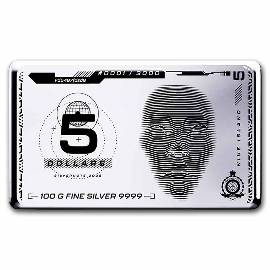 100 gram Silver Coin Bar - 2025 Niue Silver Note (Pressburg)
