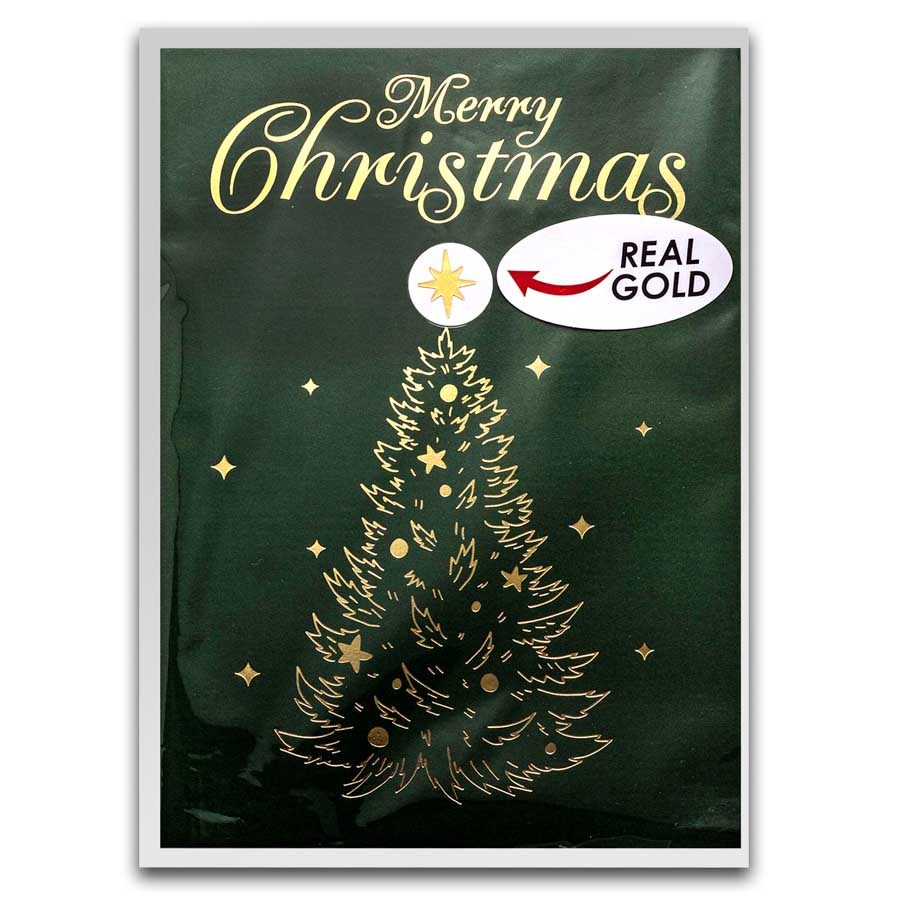 100 mg Gold in Greeting Card - Green Merry Christmas Tree