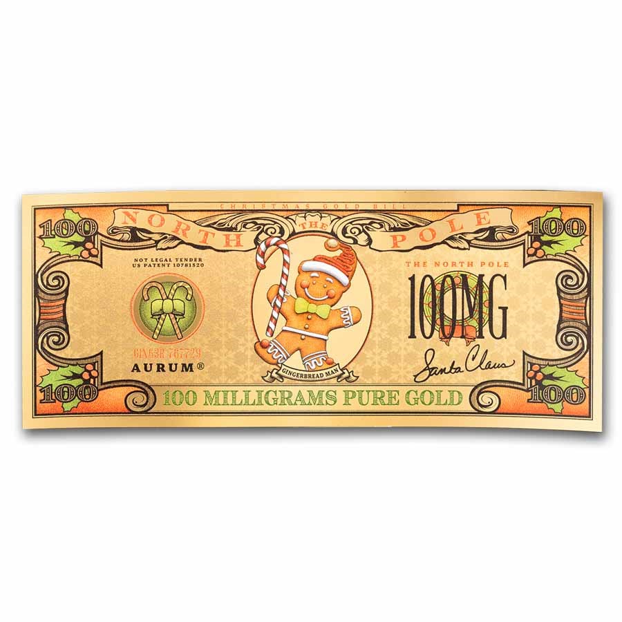 100 Milligram The North Pole Holiday Gold Bill (Gingerbread Man)