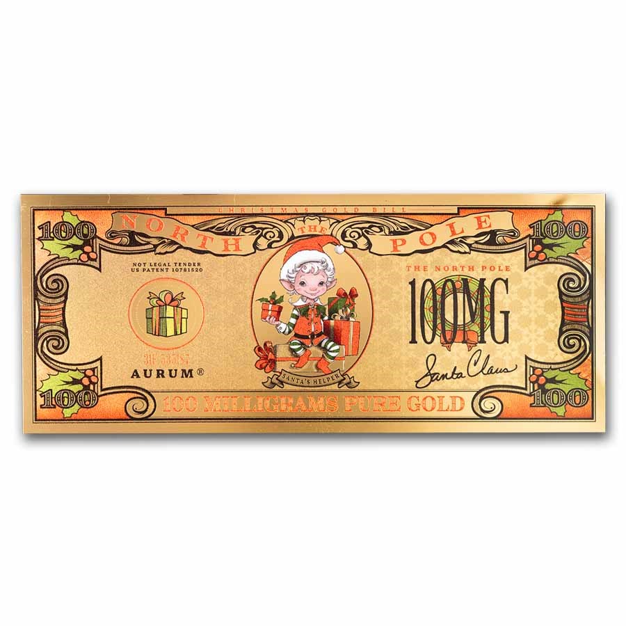 100 Milligram The North Pole Holiday Gold Bill (Santa's Helper)