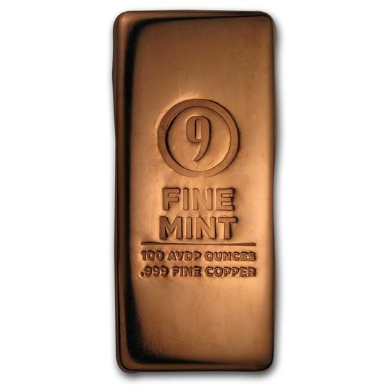 100 oz Cast-Poured Copper Bar - 9Fine Mint 100 oz Cast-Poured Copper Bar - 9Fine Mint