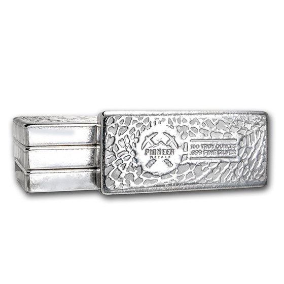 100 oz Cast-Poured Silver Bar - Pioneer Metals