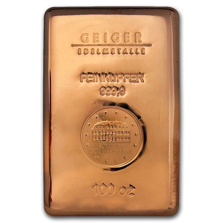 100 oz Copper Bar - Geiger (Poured, .9999 Fine)
