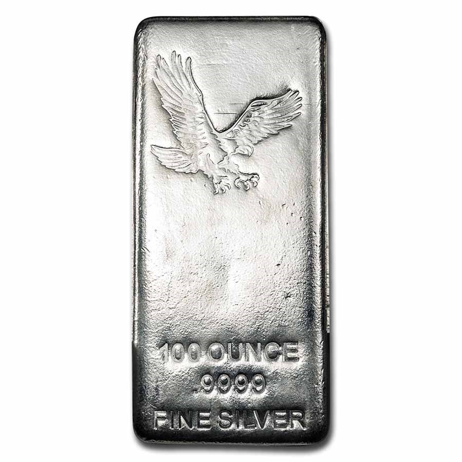 100 oz Silver Bar - American Bald Eagle