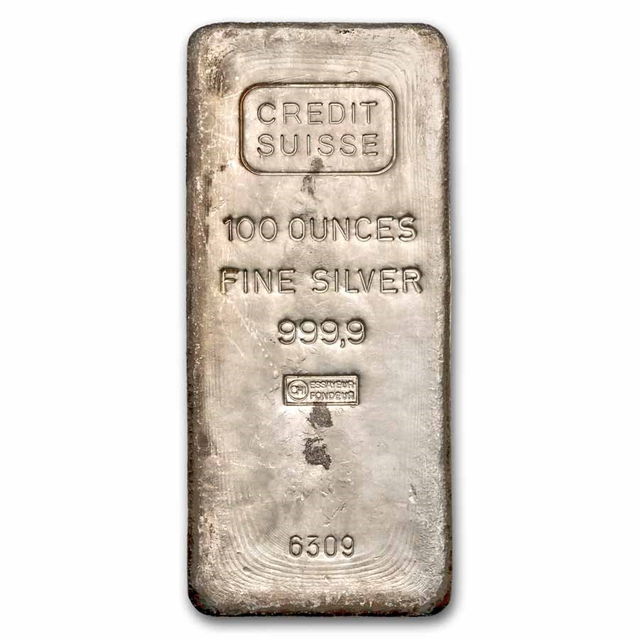 100 oz Silver Bar - Credit Suisse w/ COA