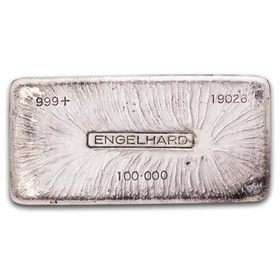 100 oz Silver Bar - Engelhard (3rd Ser., 5-Digit #, Floating Dec)