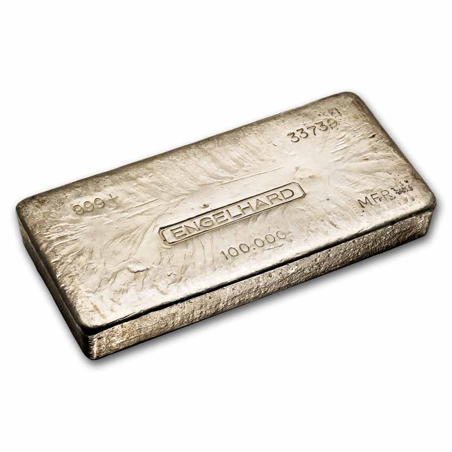 Buy 100 oz Silver Bar - Engelhard (3rd Series, MFR, Poured